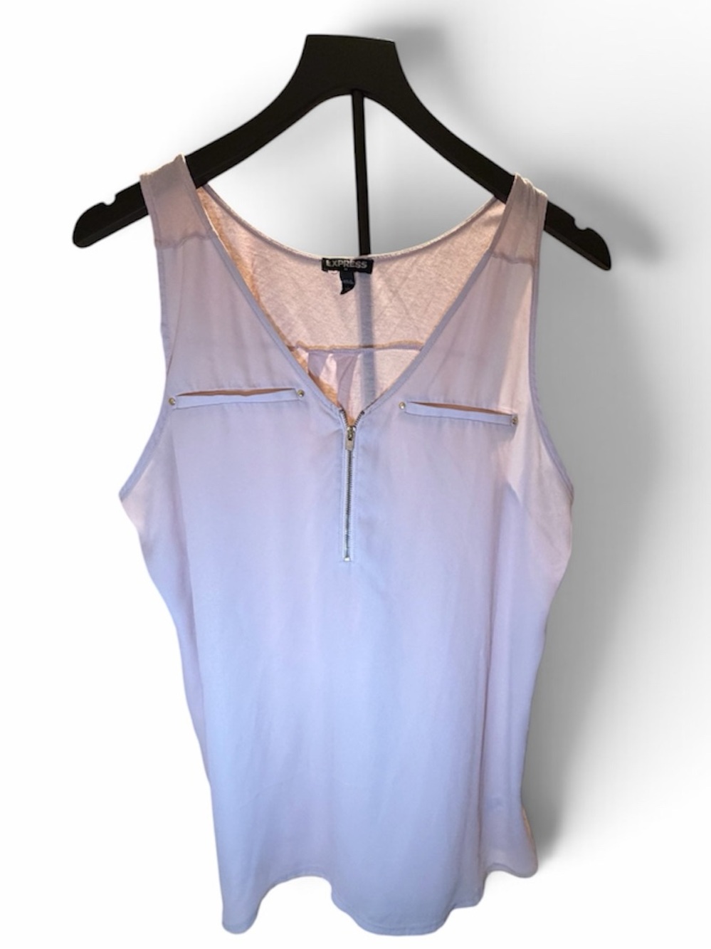 Express Pale Pink Sleeveless Top with Front Zip